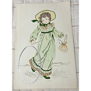 Ellen Nelson Color Page Art Print Colonial Girl 17.5"x12" Vintage Elsie Dinsmore